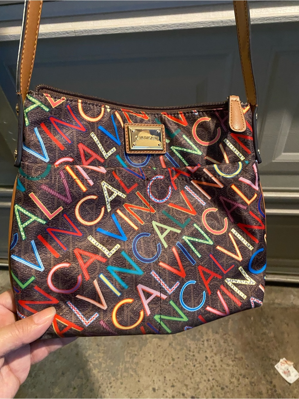 Calvin Klein Brown Crossbody Bag with Multicolor Logo Print